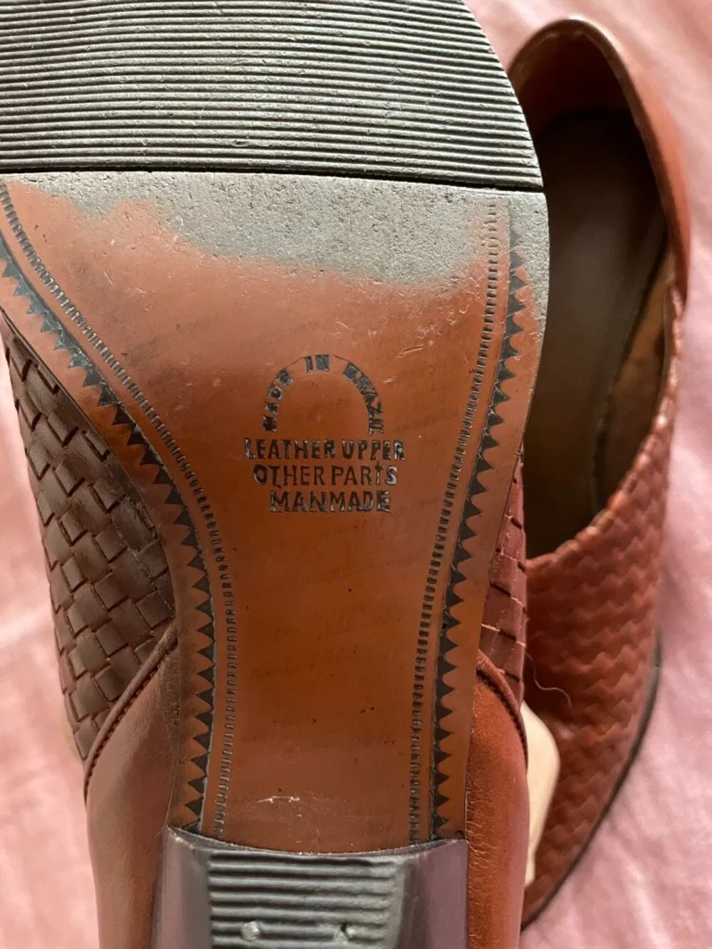 True Vintage Ellemenno Woven Brown Leather Kitten Heels - Size 5 1/2M